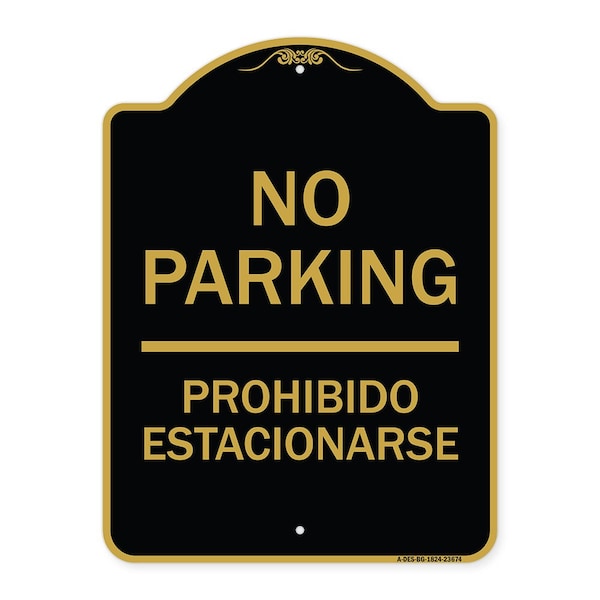 Signmission No Parking Prohibido Estacionarse, Black & Gold Aluminum Sign, 18" x 24", BG-1824-23674 A-DES-BG-1824-23674 - main